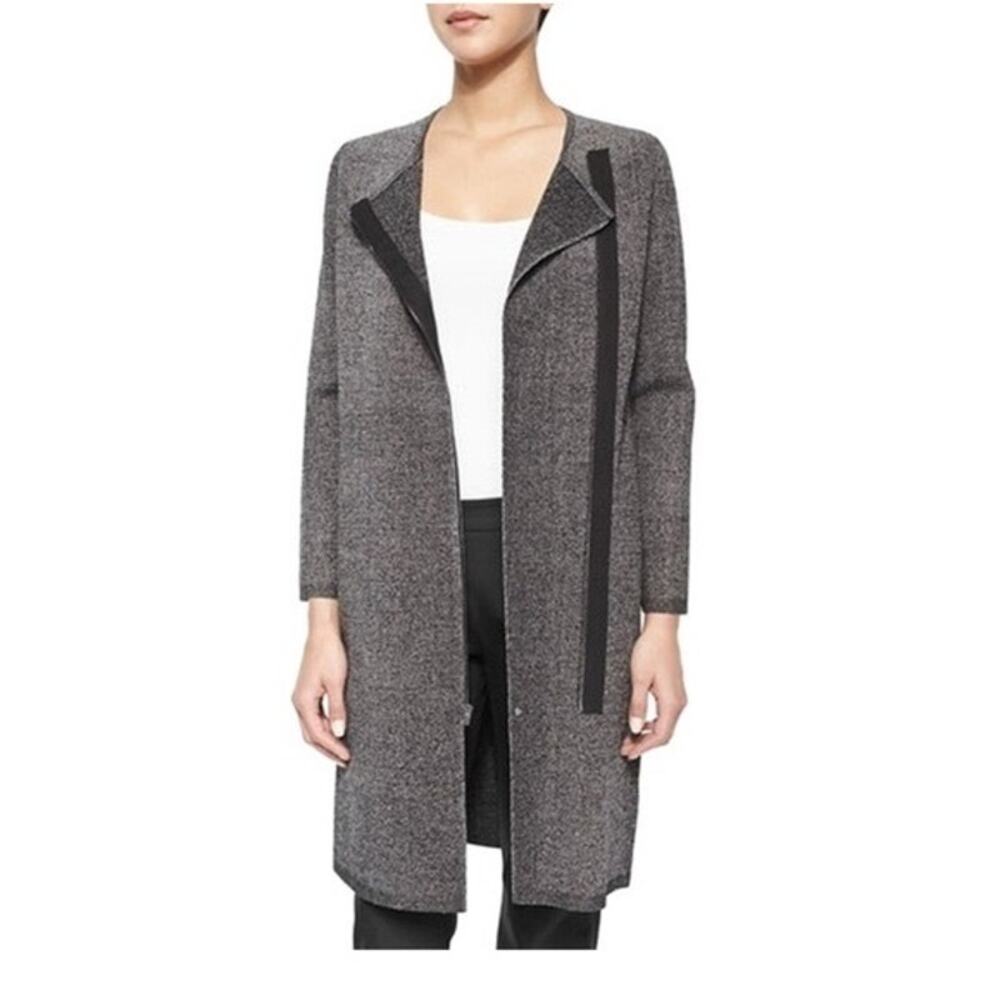 Theory Lioralee Prosecco Asymmetrical Knit Jacket M Black White Quiet Luxury
